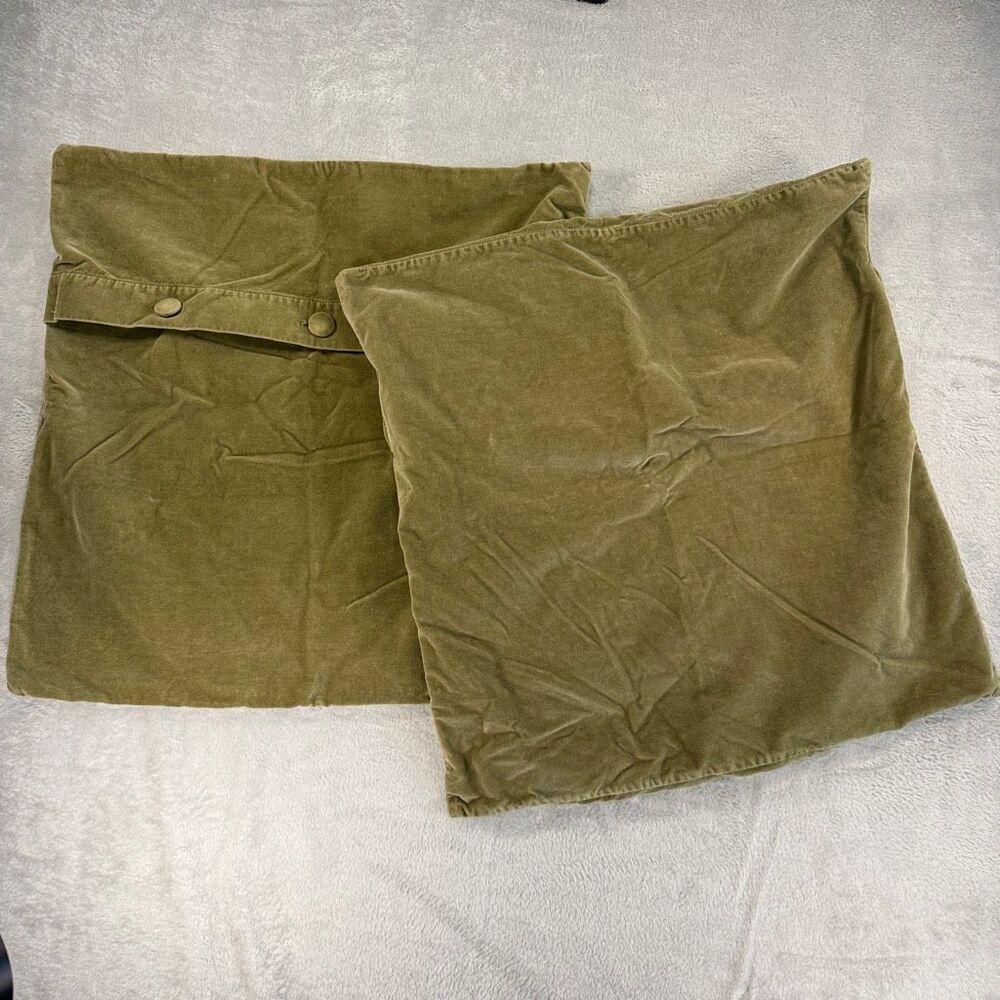Pottery Barn Olive Green Velvet Pillow Covers 20 x 20  A